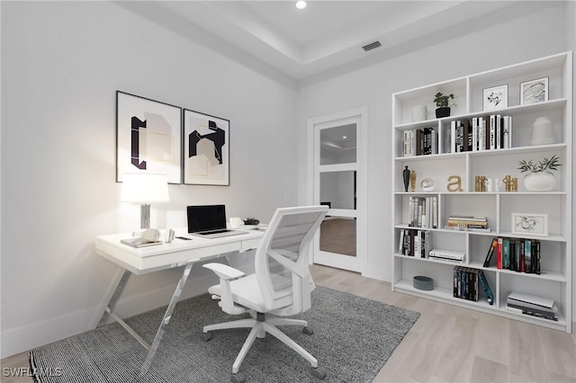 office area featuring light wood-type flooring