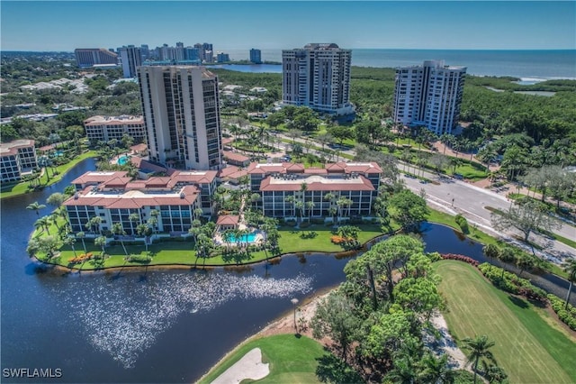 bird's eye view featuring a water view