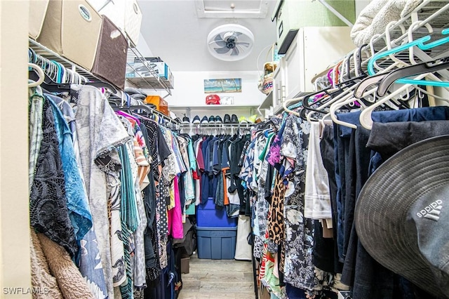 walk in closet with light wood-type flooring