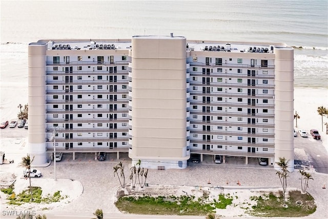 view of building exterior featuring a water view