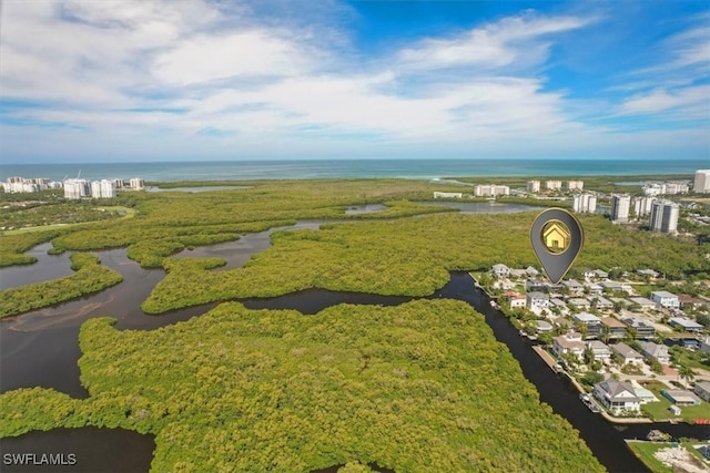 drone / aerial view featuring a water view