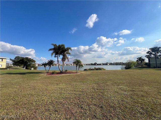 view of yard with a water view