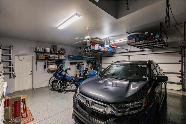 garage featuring ceiling fan