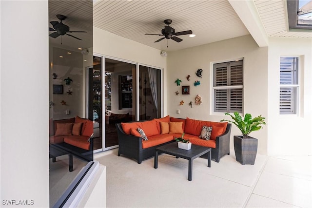 view of patio featuring an outdoor living space and ceiling fan