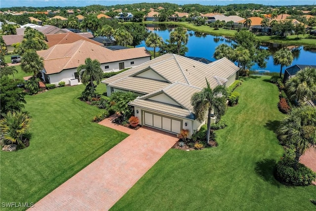 bird's eye view featuring a water view