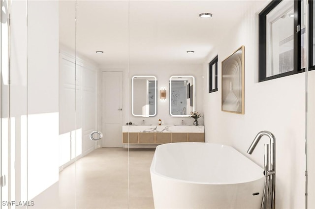 bathroom with tile patterned floors and vanity