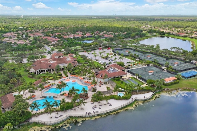 aerial view with a water view