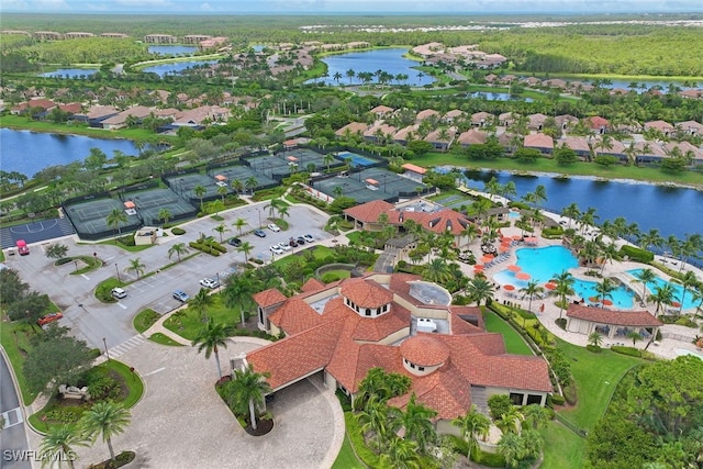 aerial view with a water view