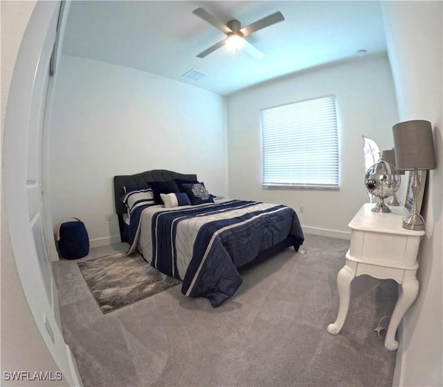 bedroom featuring carpet flooring and ceiling fan