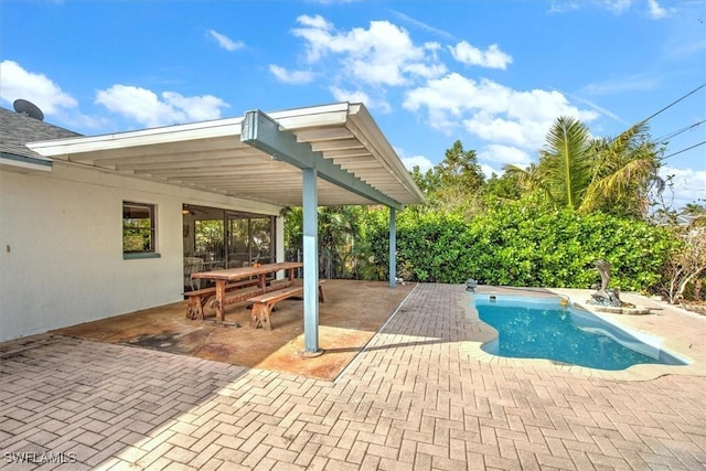 view of swimming pool with a patio