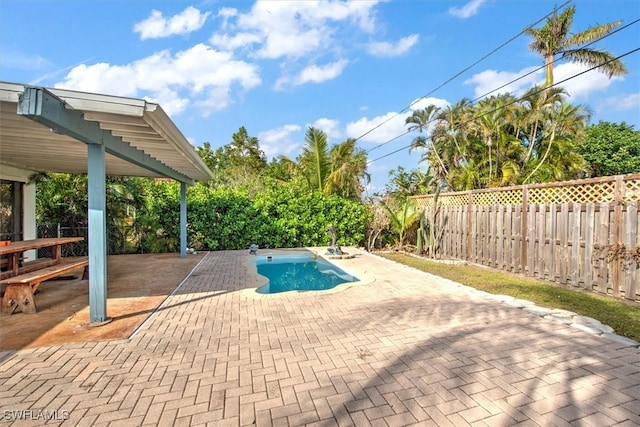 view of swimming pool featuring a patio area