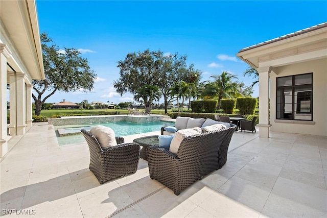 view of patio with a pool with hot tub