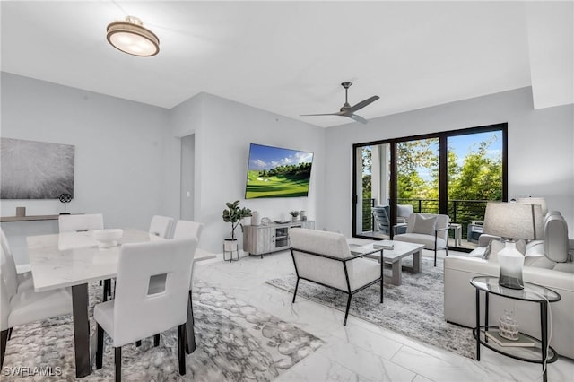 living room with ceiling fan