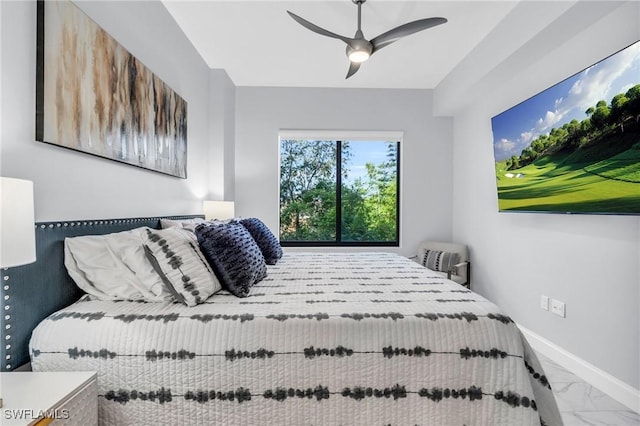 bedroom featuring ceiling fan