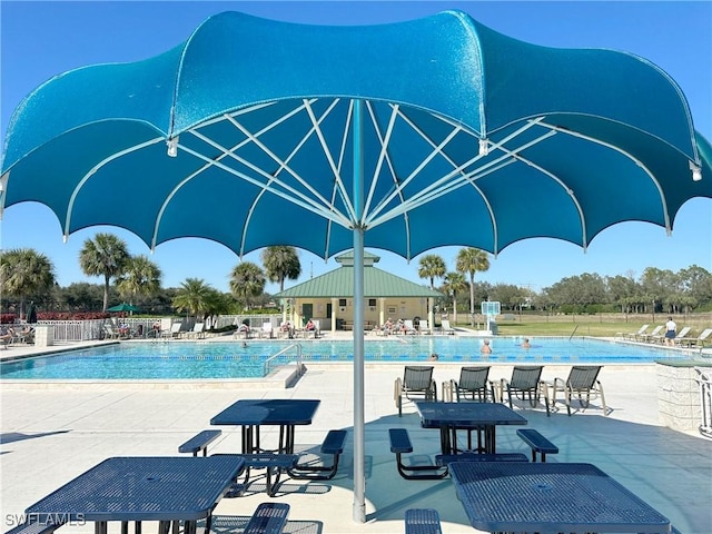 view of pool featuring a patio