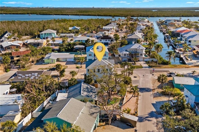 3190 Shell Mound Blvd, Fort Myers Beach, FL 33931 - bird's eye view featuring a water view and a residential view