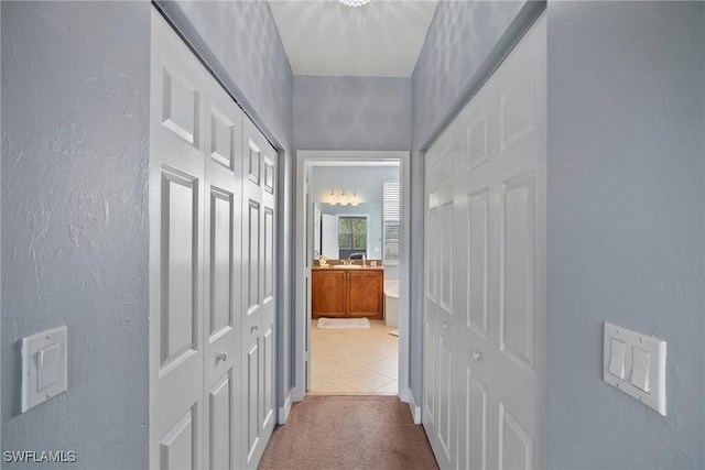 hallway with carpet floors