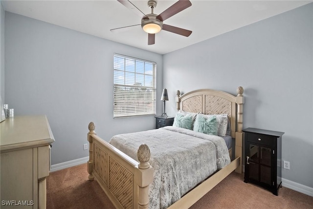 bedroom featuring ceiling fan and carpet floors