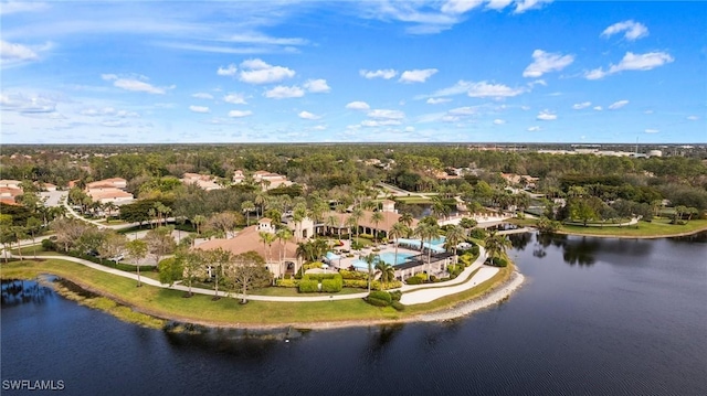 aerial view with a water view