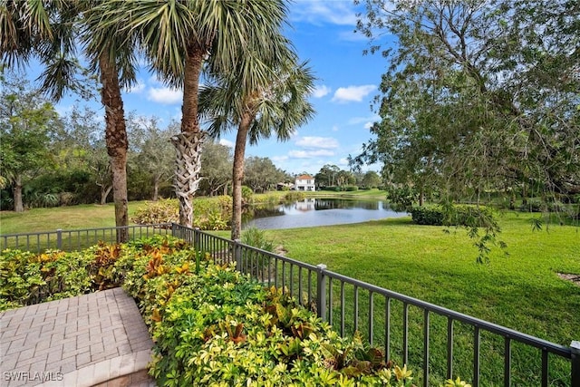 view of yard with a water view