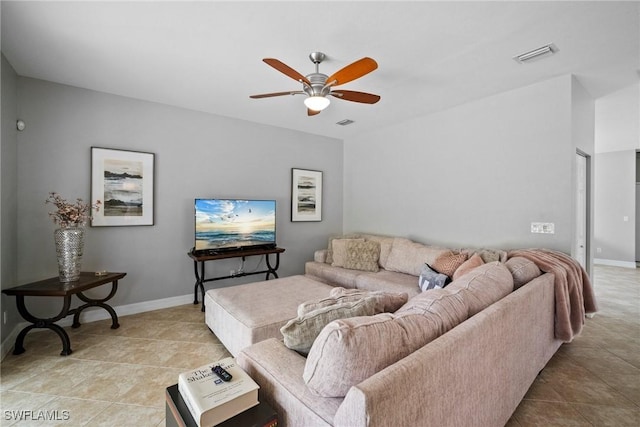 living room with ceiling fan