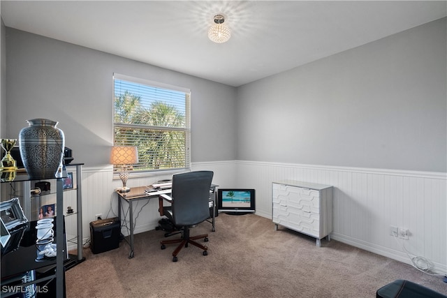 home office with carpet flooring