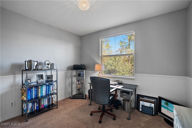 view of carpeted home office