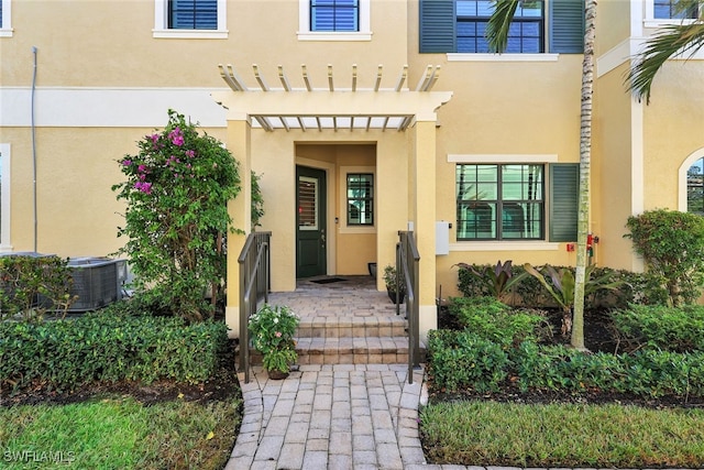 property entrance with central air condition unit