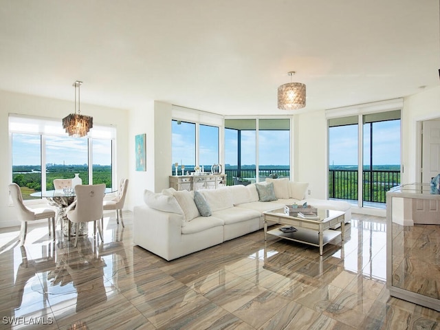 living room featuring marble finish floor