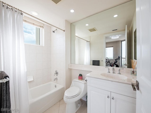 1065 Borghese Ln Unit 701, Naples, FL 34114 - bathroom featuring shower / bath combo, plenty of natural light, vanity, toilet, and recessed lighting