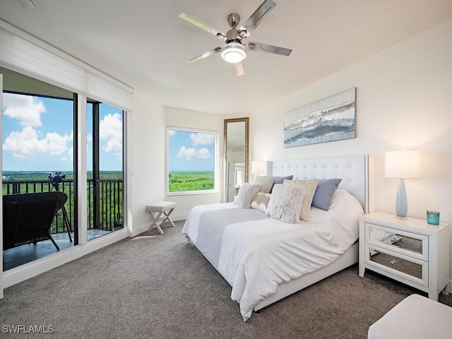 1065 Borghese Ln Unit 701, Naples, FL 34114 - bedroom featuring access to exterior, carpet, a ceiling fan, and baseboards