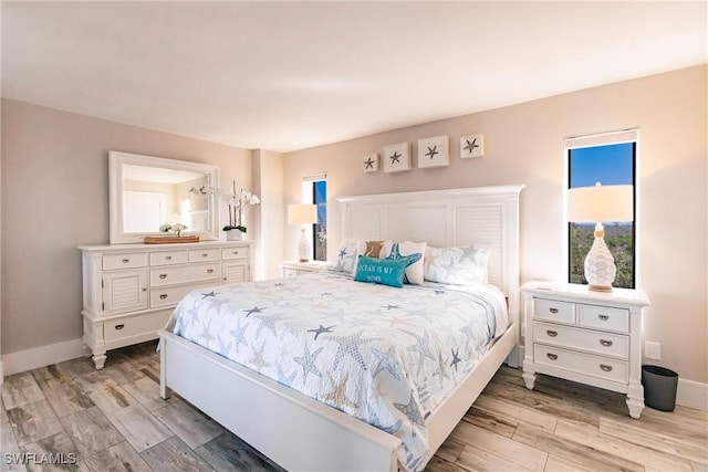 bedroom with light hardwood / wood-style floors