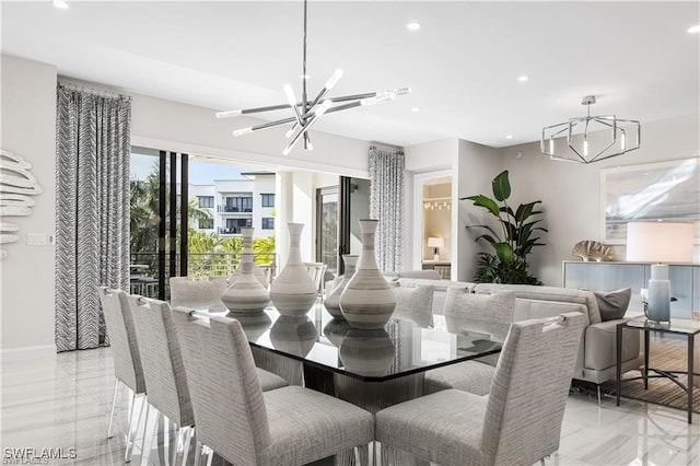 dining area with a chandelier