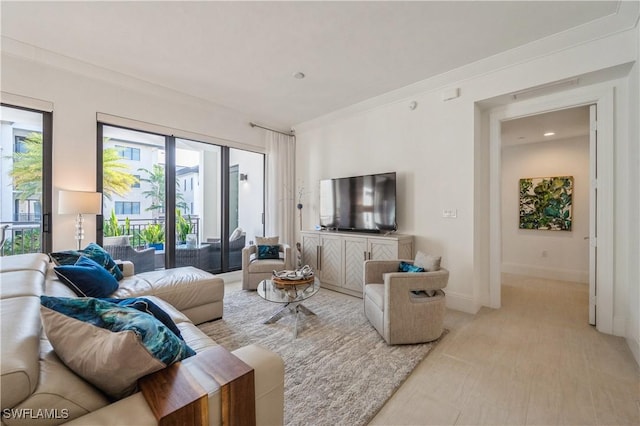 living room featuring ornamental molding