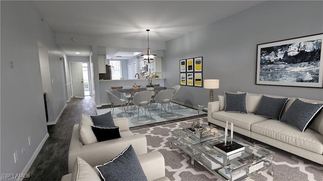 living room with a notable chandelier