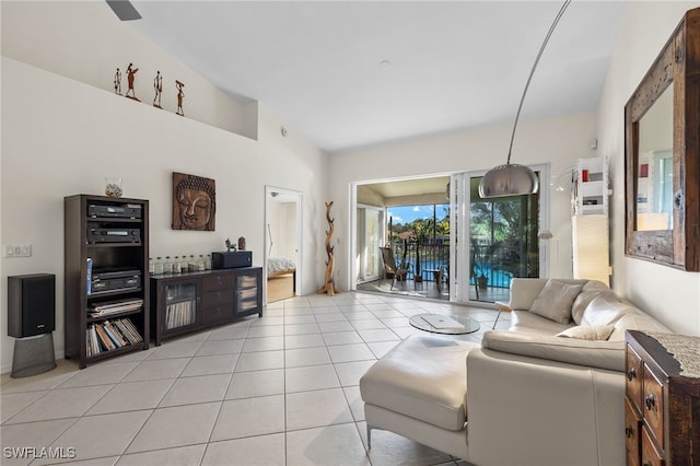 living room featuring light tile patterned flooring