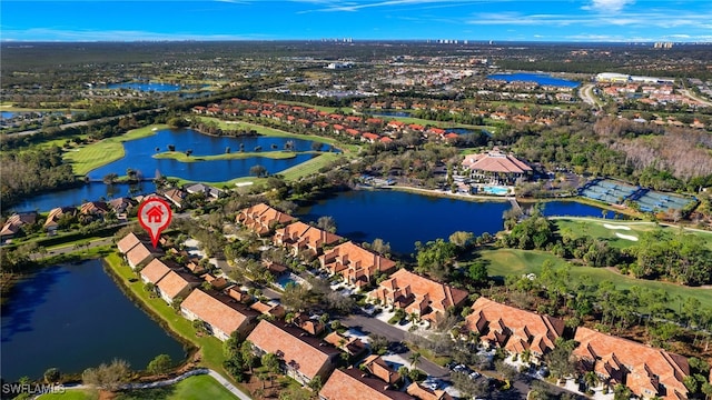 aerial view with a water view