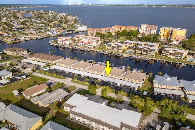 aerial view featuring a water view