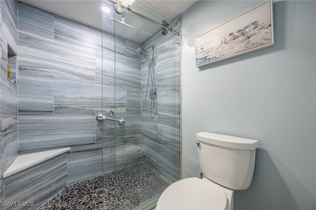 bathroom featuring walk in shower and toilet