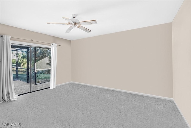 unfurnished room featuring carpet flooring and ceiling fan