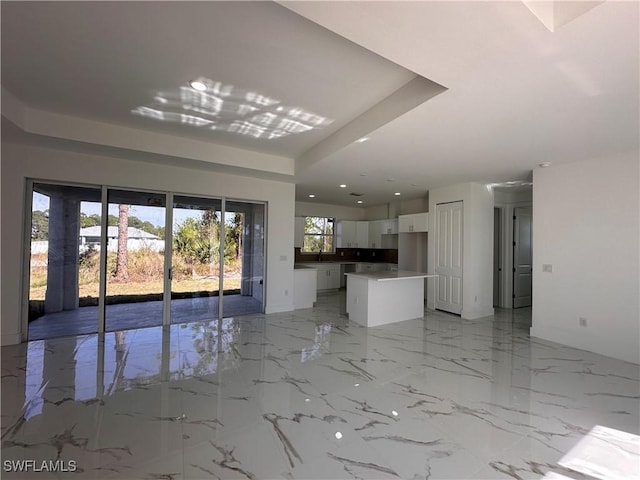 unfurnished living room featuring a raised ceiling