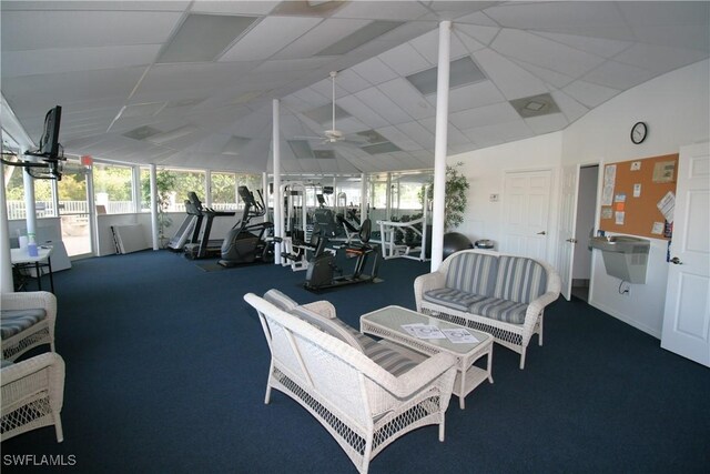 interior space featuring ceiling fan