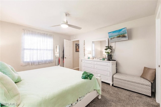 bedroom featuring carpet flooring and ceiling fan