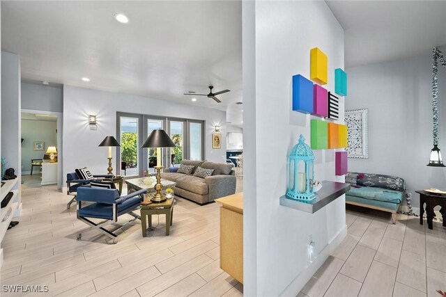 living room with ceiling fan