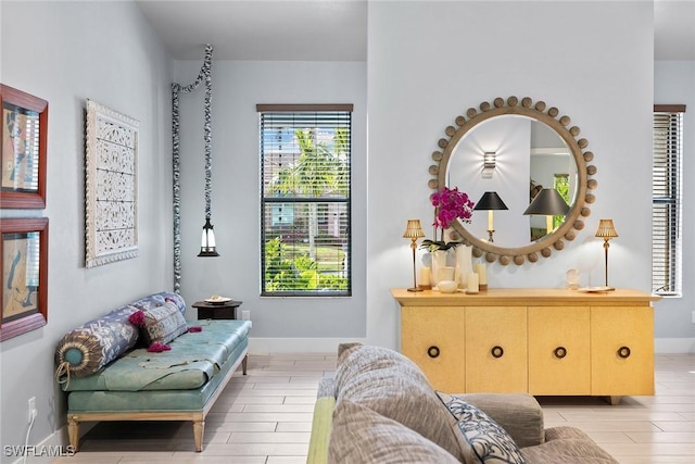 living area with light wood-type flooring