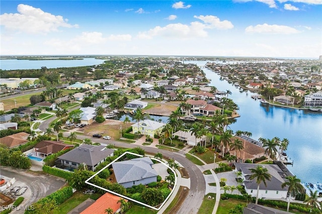 aerial view with a water view