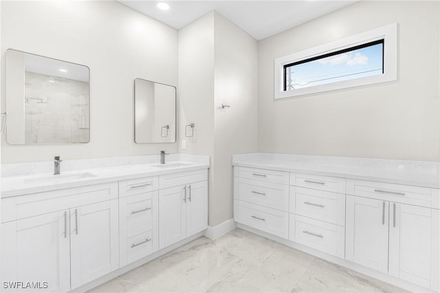 bathroom featuring vanity and walk in shower