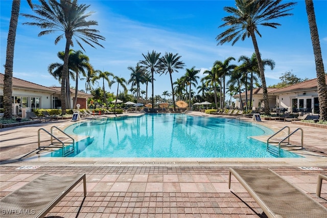 view of pool featuring a patio