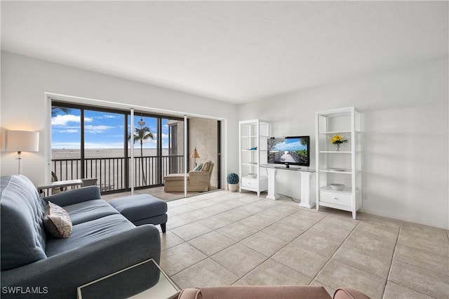 living room featuring light tile patterned floors