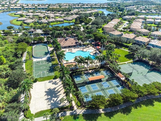 aerial view with a water view